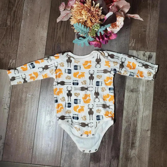 Hudson Baby Other - HB Hudson Baby Cotton Long Sleeve One Piece Bodysuit Size 24m Cream Orange NWOT
